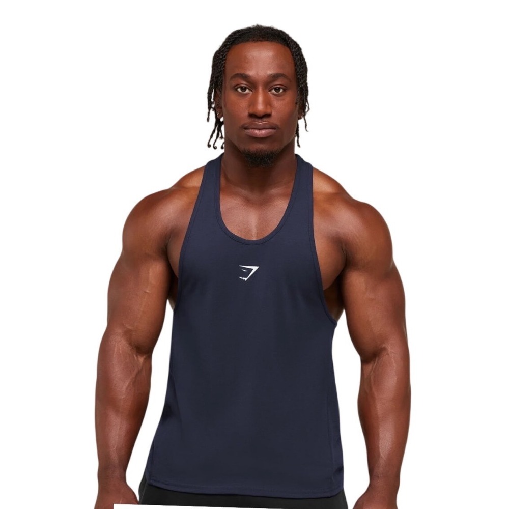 Gymshark Critical 2.0 Stringer Mens Medium Navy Blue Slim Fit Y-Back Tank Top